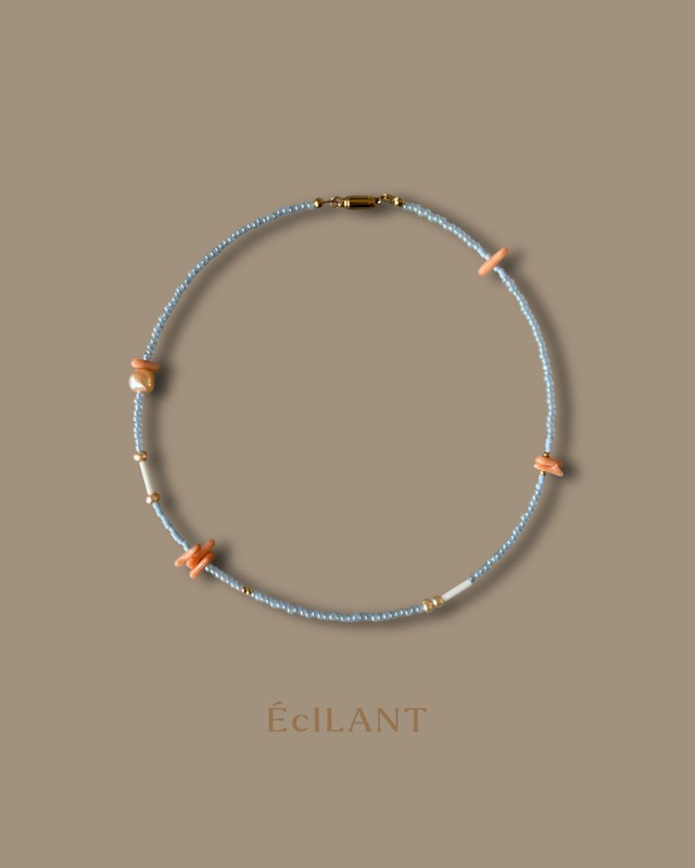 Coral Blue Beads Necklace［BZN42］