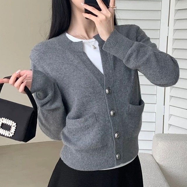 グレー ニットカーディガン　YH8725