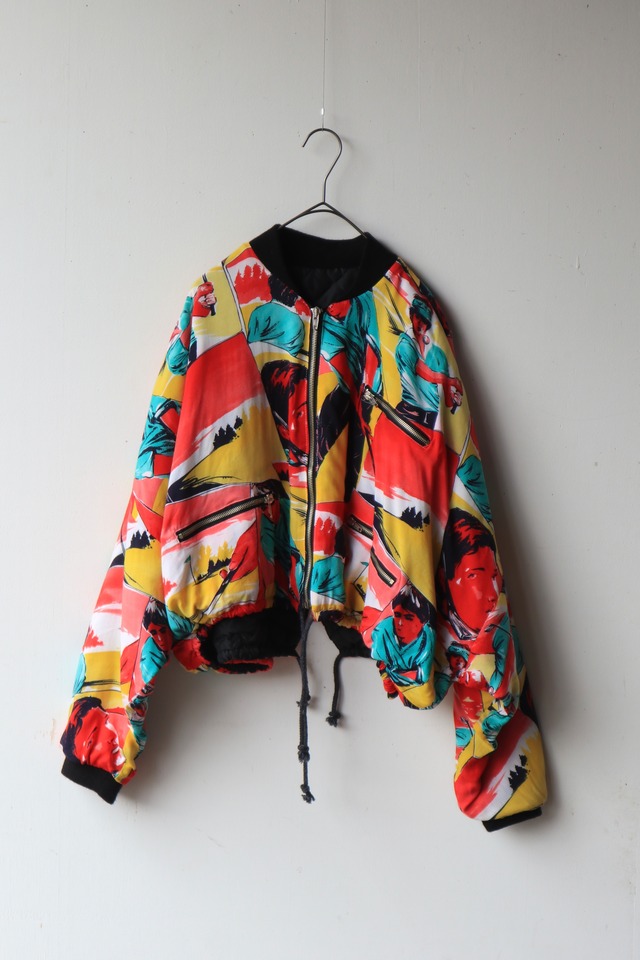 graphic print quilted short jacket