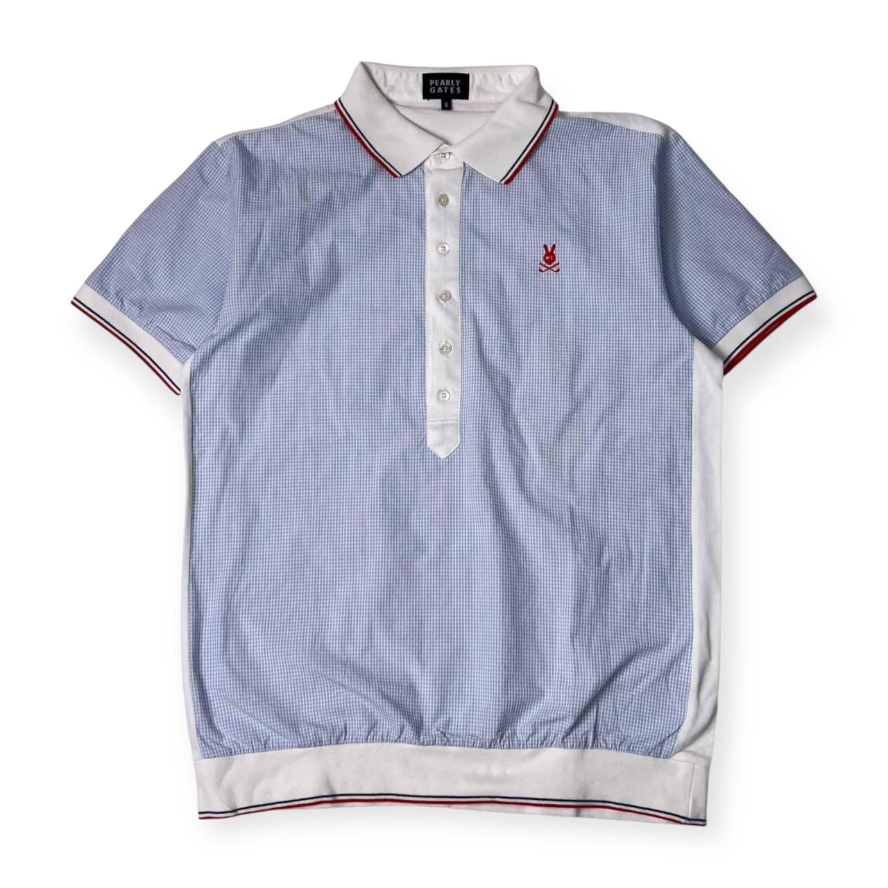 PEARLY GATES パーリーゲイツ チェック 半袖 ポロシャツ 6/ホワイト×ブルー メンズ ゴルフ
