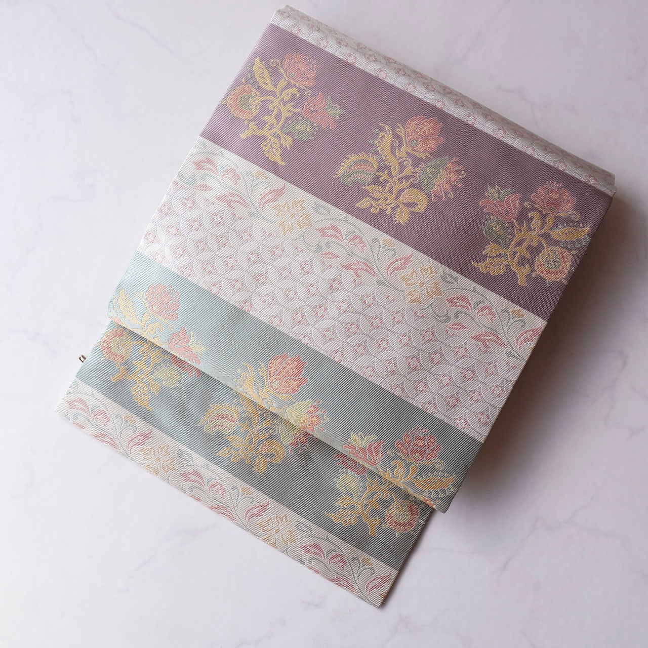 【なごや帯】抽象花・七宝繋ぎ横段文 なごや帯