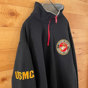 【ARMED FORCES GEAR】ハーフジップ スウェット US MARINE CORPS 刺繍ロゴ アメリカ古着