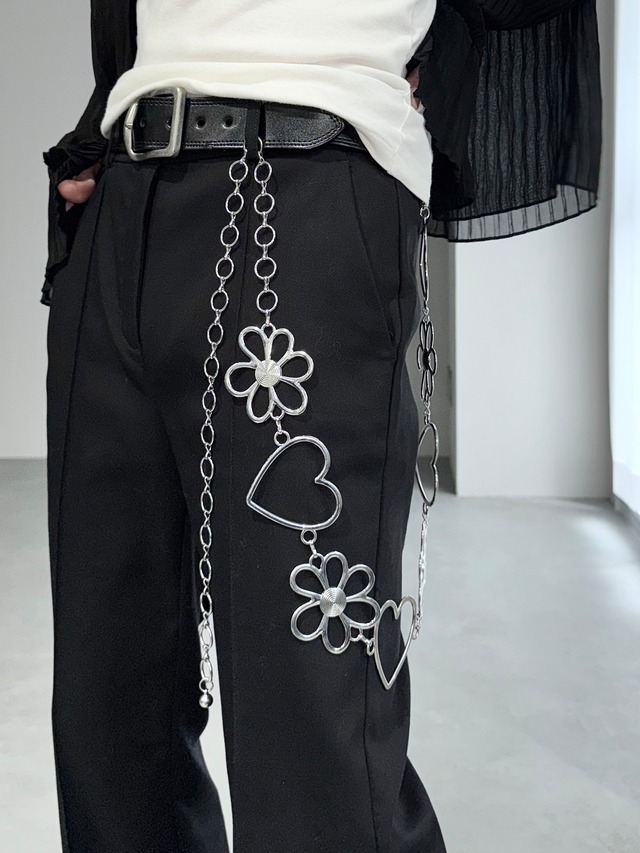 flower & heart chain belt / silver