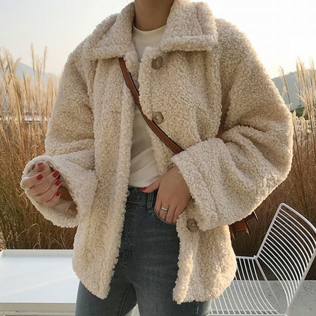 レディース もこもこ ボアショートコート ボアブルゾン / Chic lamb