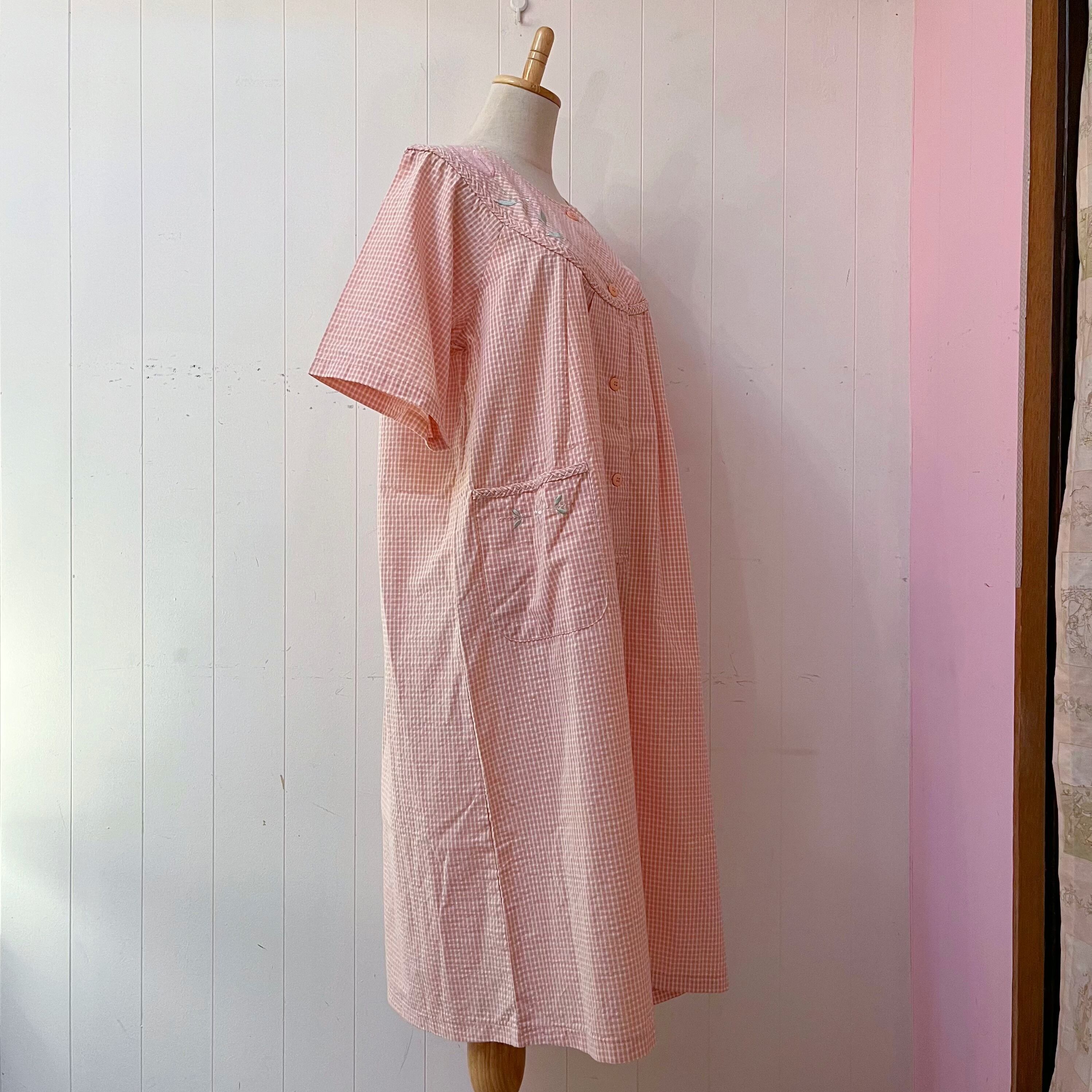 orange gingham check flower one-piece