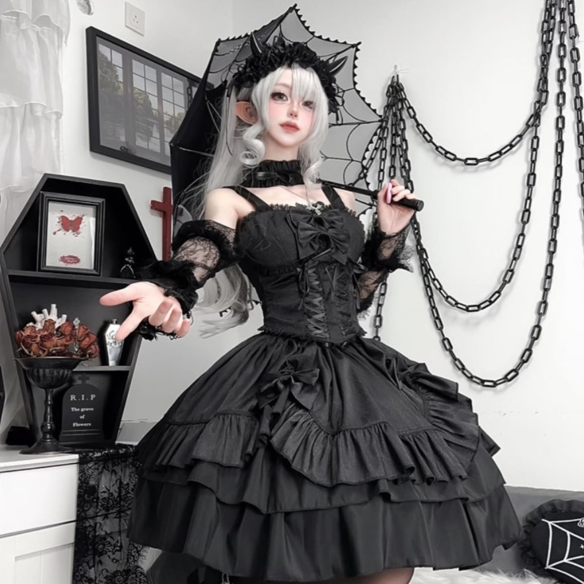 ゴスロリ 甘辛MIX 地雷系 ドレス ダークファッション ネックストラップ