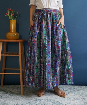 【送料無料】80's Ethnic Stripes print maxi skirt