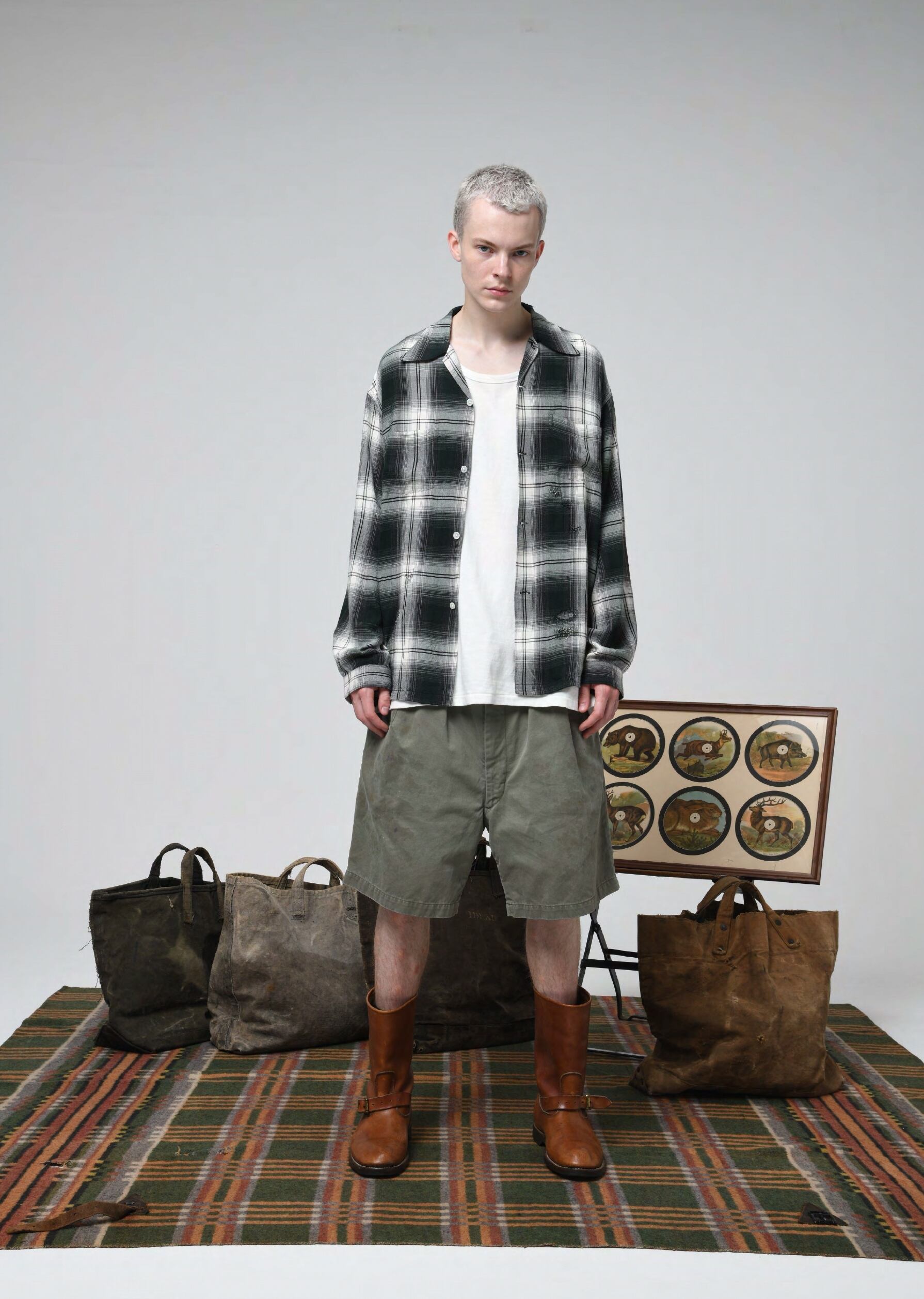 トップス BOWWOW REMADE RAYON PLAID SHIRT AGED BOWWOW / REMADE RAYON PLAID SHIRT AGED | GANKO