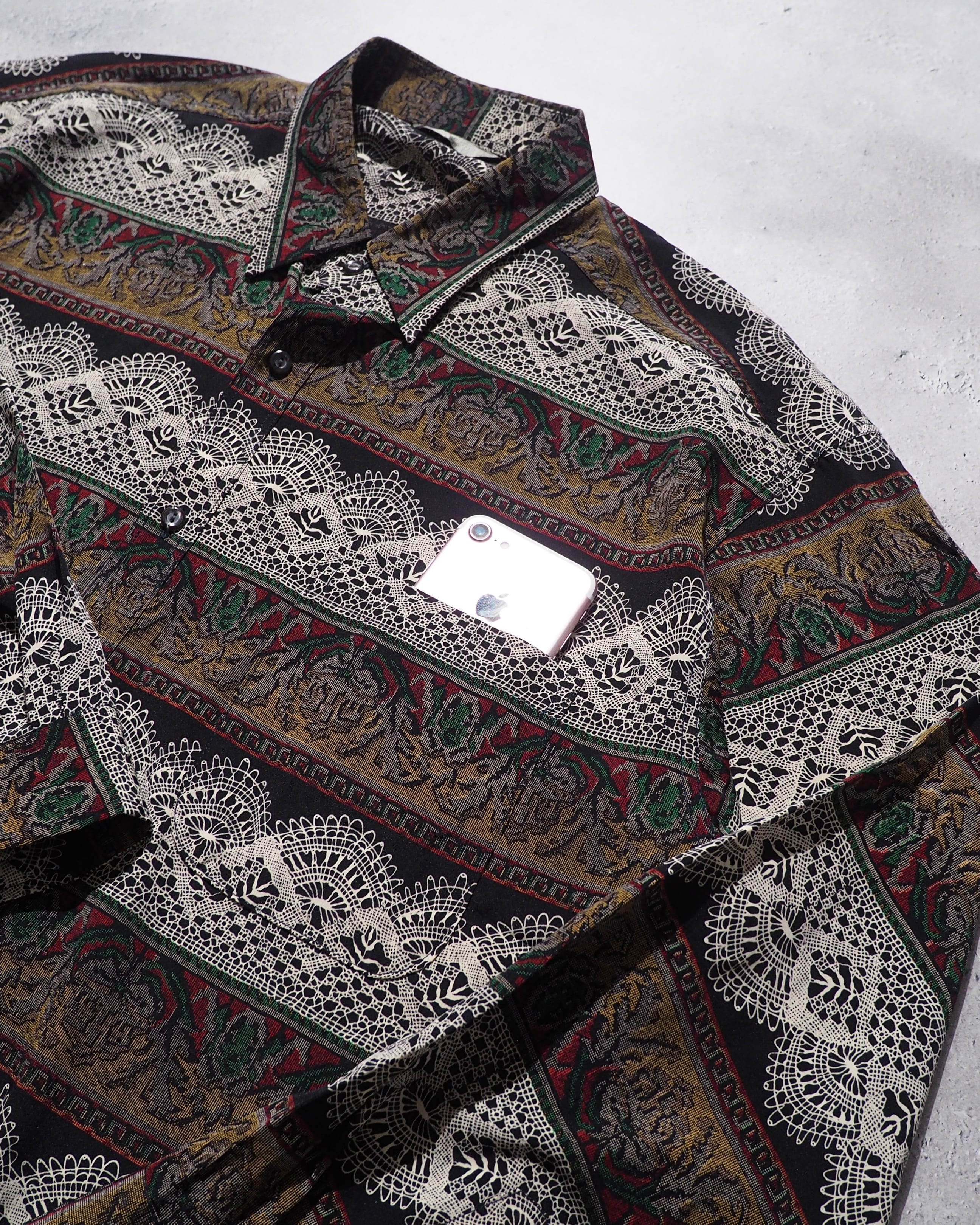 1990s Black mode Geometric pattern Drape loose vintage shirt