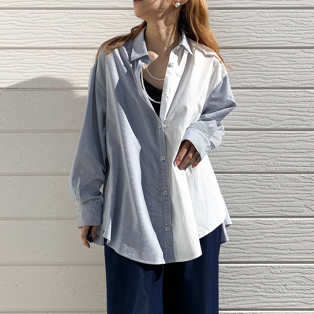 ストライプドッキングシャツ