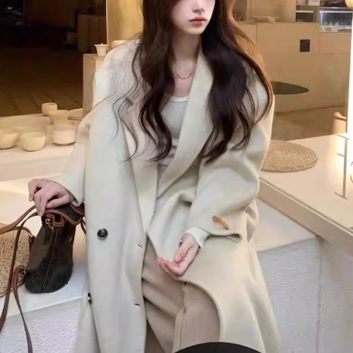 4色／オープンカラーウールライクコート ・74479