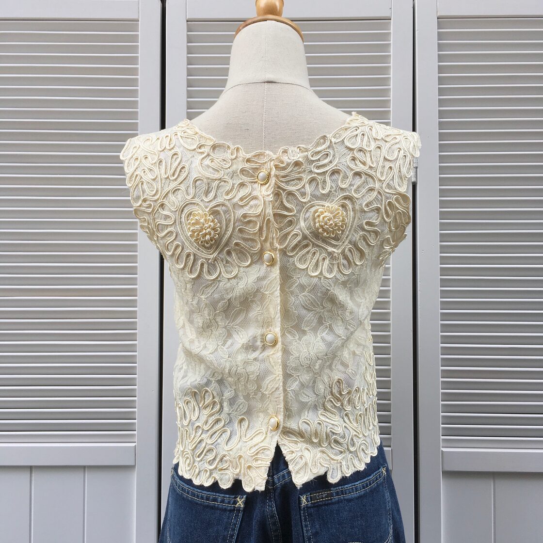 heart motif code embroidery lace tops 〈レトロ古着 ハートモチーフ 