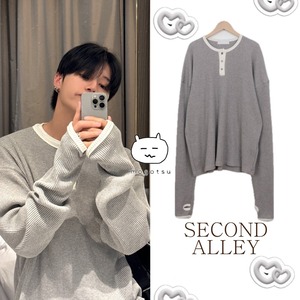 ★ATEEZ ウヨン 着用!!【SECOND ALLEY】ワッフル ヘンリーネック ハンドウォーマー ロングスリーブ