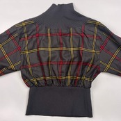 80s Miss Chloé ミスクロエ ニット チェック 切替リブ デザイン 長袖 ウール ニット セーター 42/グレー系 レディース ビンテージ