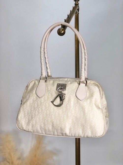 Christian Dior クリスチャン ディオール トロッター ハンドバッグ ベージュ ロゴチャーム ナイロン レザー vintage ヴィンテージ オールド 3t7wy7
