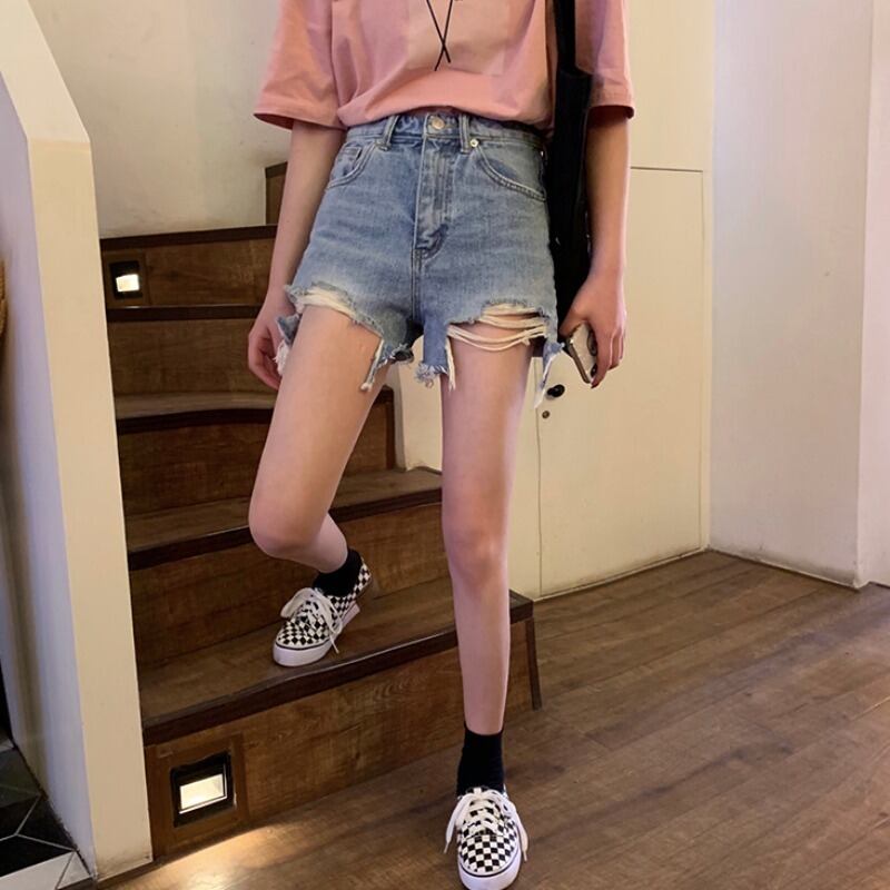 2020年春夏新作ネットセレブストレートワイドレッグパンツバージョンのハイウエストスリミングホールデニムショーツ女子学生パンツ YY-ファッション53432289401