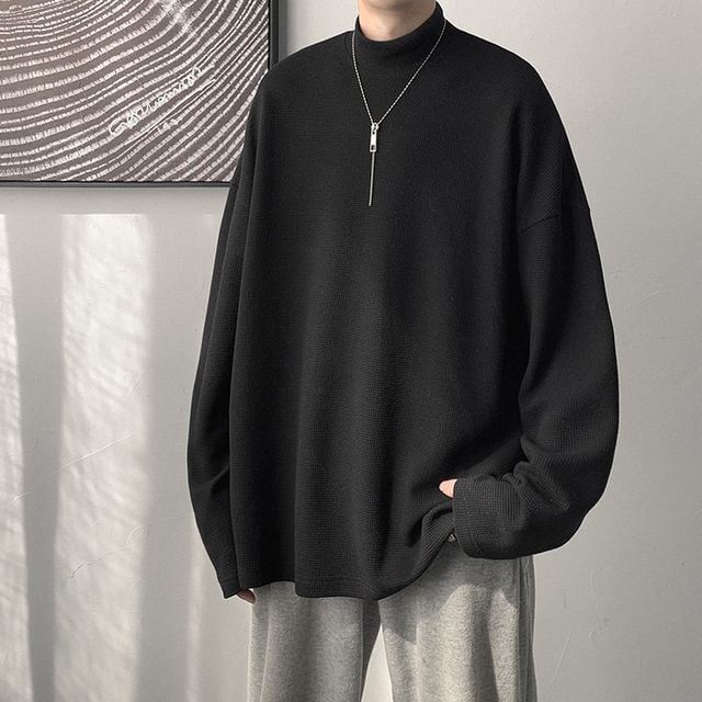【予約販売】タートルネック ワッフル ロンT セーター 重ね着 レイヤード ハイネック メンズ トップス シンプル ブラック ホワイト グレー こなれ感 お洒落 韓国 トレンド 秋冬 M/L/XL