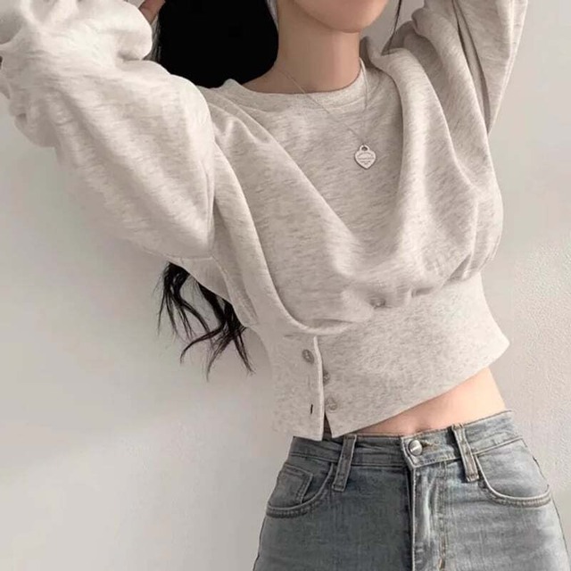 Button waist cropped pullover　M4571