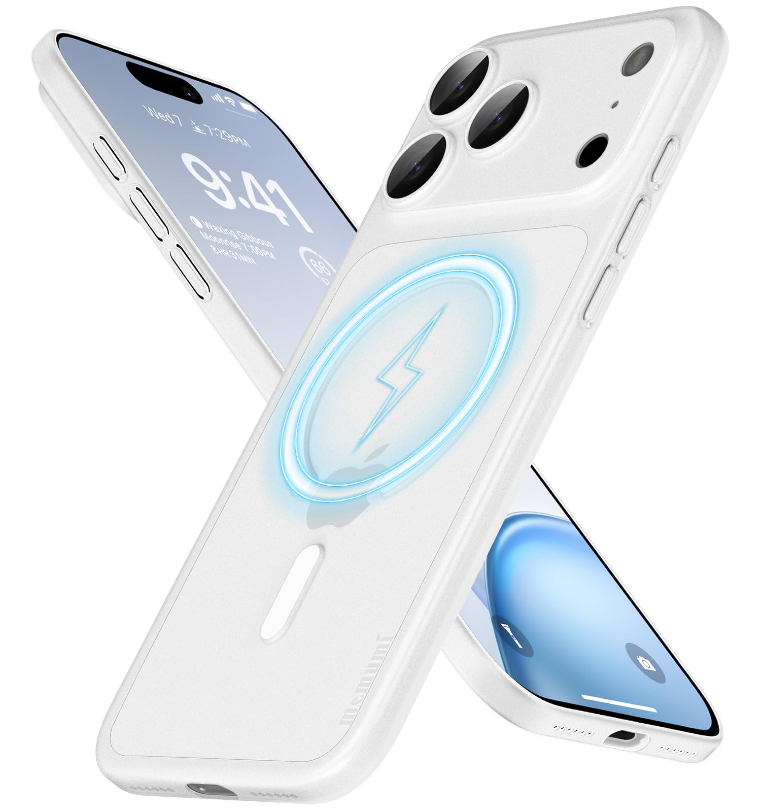 memumi 0.3㎜極薄・マグネット内蔵 iPhone 18 Pro Max対応ケース マット質感 指紋防止 カメラレンズ保護-クリア・ホワイト
