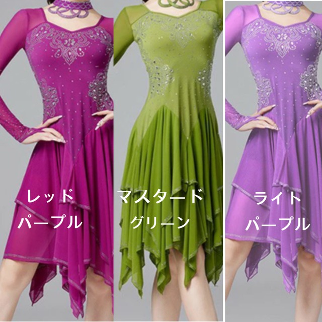 ラインストーンデザイン　アシンメトリー　ラテンドレス  ds0017　