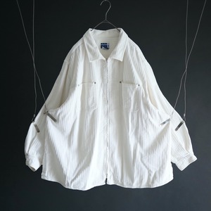 wide silhouette zip-up design white corduroy shirt jacket