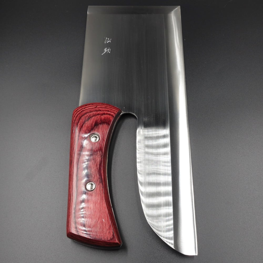 仙助 そば切包丁 越前刃物 青スーパークラッド 330mm ワイン色曲柄