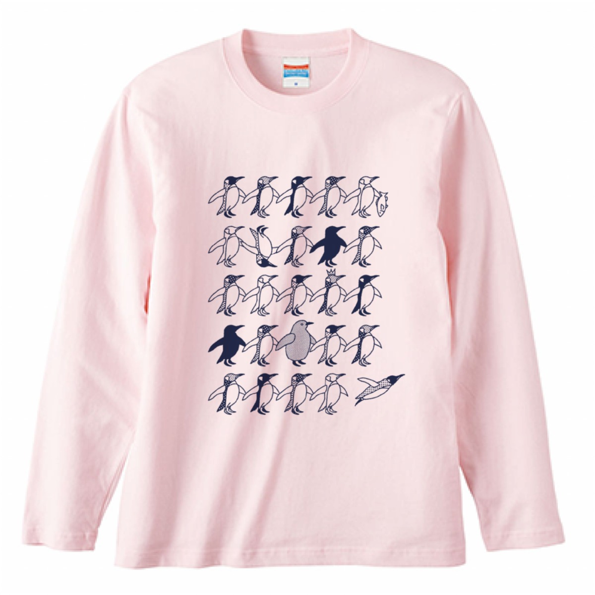 ペンギンパターン 長袖Tシャツ(ベビーピンク) | ぺものづくり