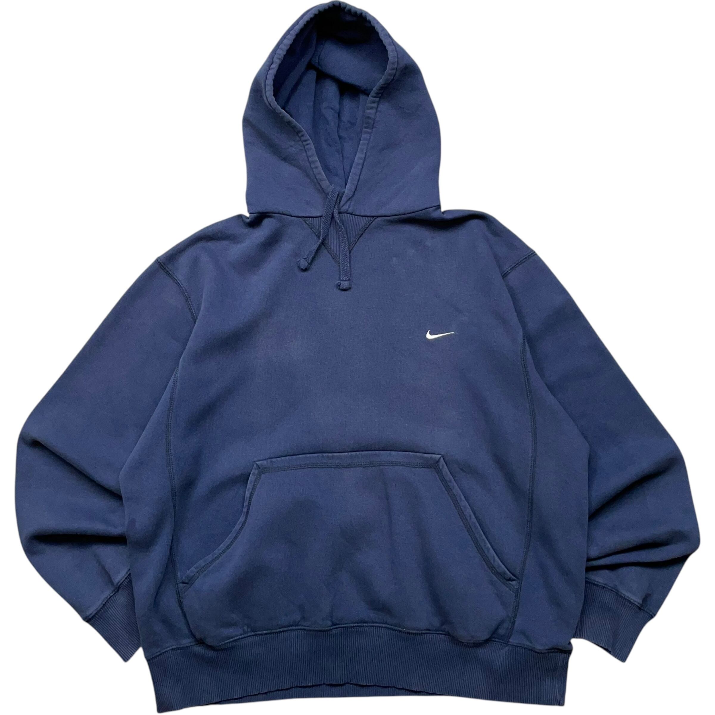 《L》NIKE ナイキ ワンポイント ロゴ 刺繍 パーカー ネイビー ギリシャ製 no.5509