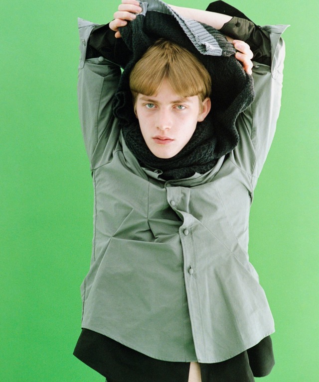 HOMMENA / HM26AWTO03 CRUMPED SHIRT(GREEN)