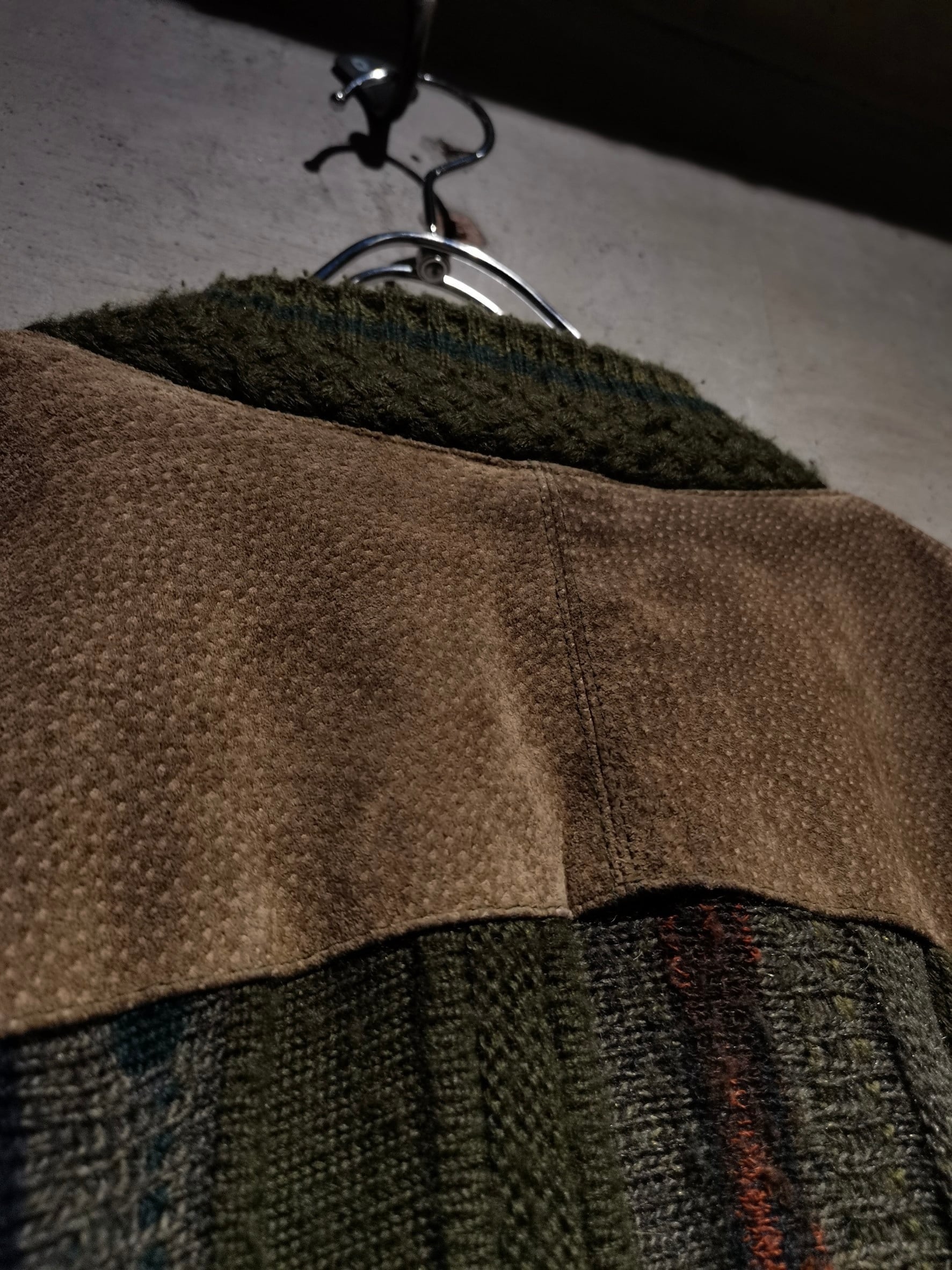 Caka】Suede Leather Switching Vintage Loose 3D Knit Cardigan Caka】Suede Leather Switching Vintage Loose 3D Knit Cardigan