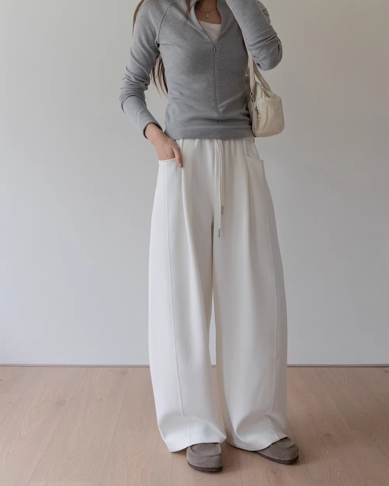Pocketed Wide Full Length Easy Pants L0026