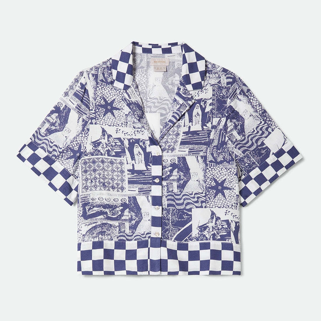 THE OMAR BUTTON DOWN S/S WOVEN - NAVY/WHITE COLLAGE