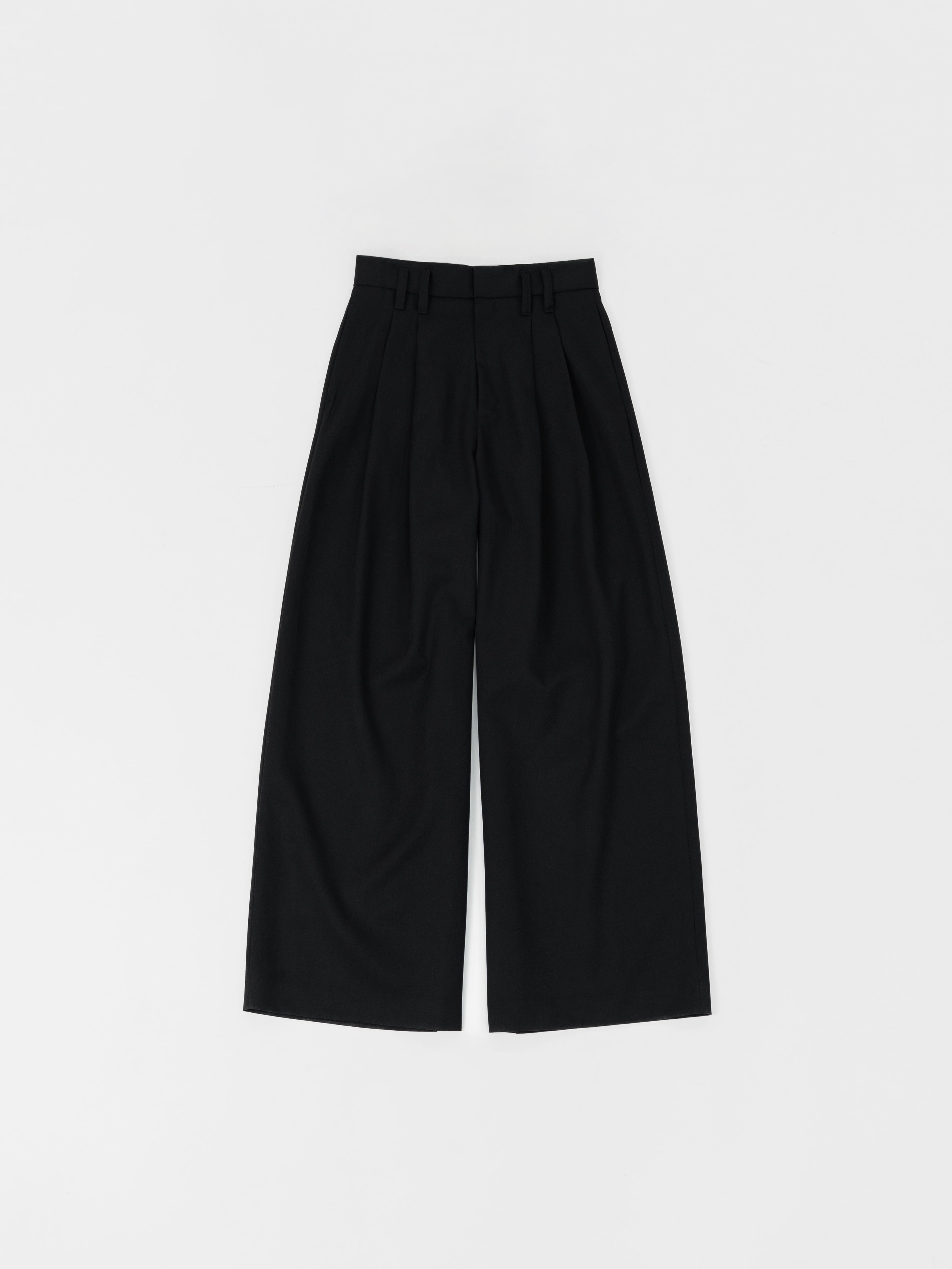 HEAVY WOOL GABARDINE OVER WIDE TUCK TROUSERS【BLACK】 | lapiis