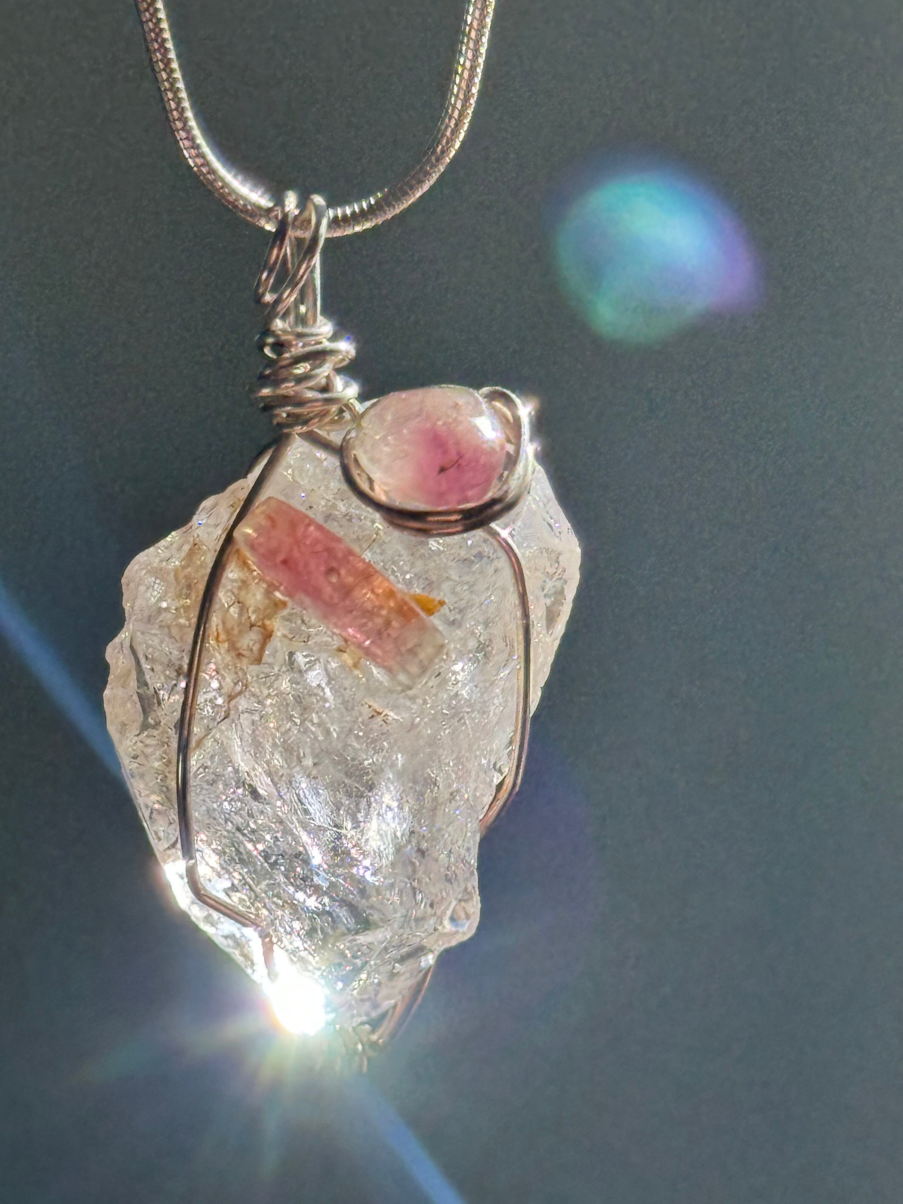 ニューヨーク州産 ハーキマーダイアモンド ネックレス トルマリン