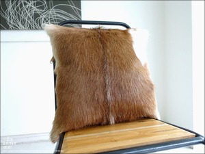 毛皮クッションカバー PUTI-34 ハラコ 天然皮革 ハンドメイド 正方形 北欧 本皮 手作り レトロ調 エスニック 45cm×45cm