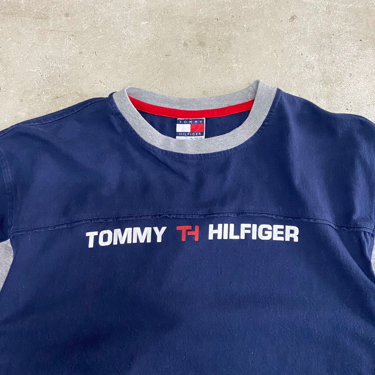 00年代 TOMMY HILFIGER トミーヒルフィガー ロゴプリント 切替Tシャツ