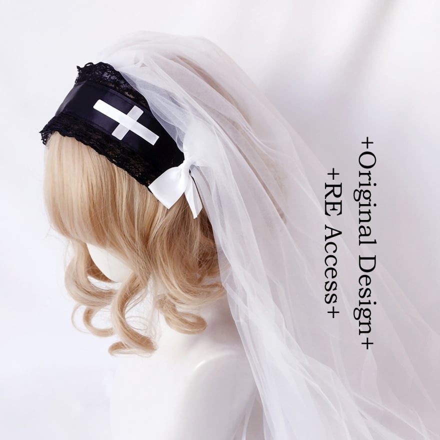 ベール ヘアバンド 刺繍 十字架 聖女 ゴスロリ 闇かわいい コスプレ