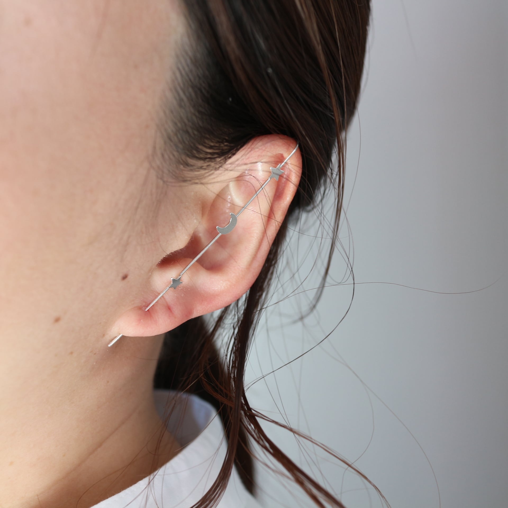 s925 夜空の星×月イヤーラップピアス シルバー925 金属アレルギー対応