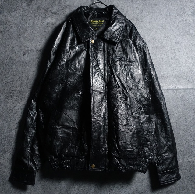 Black Patchwork Design zip Leather Jacket