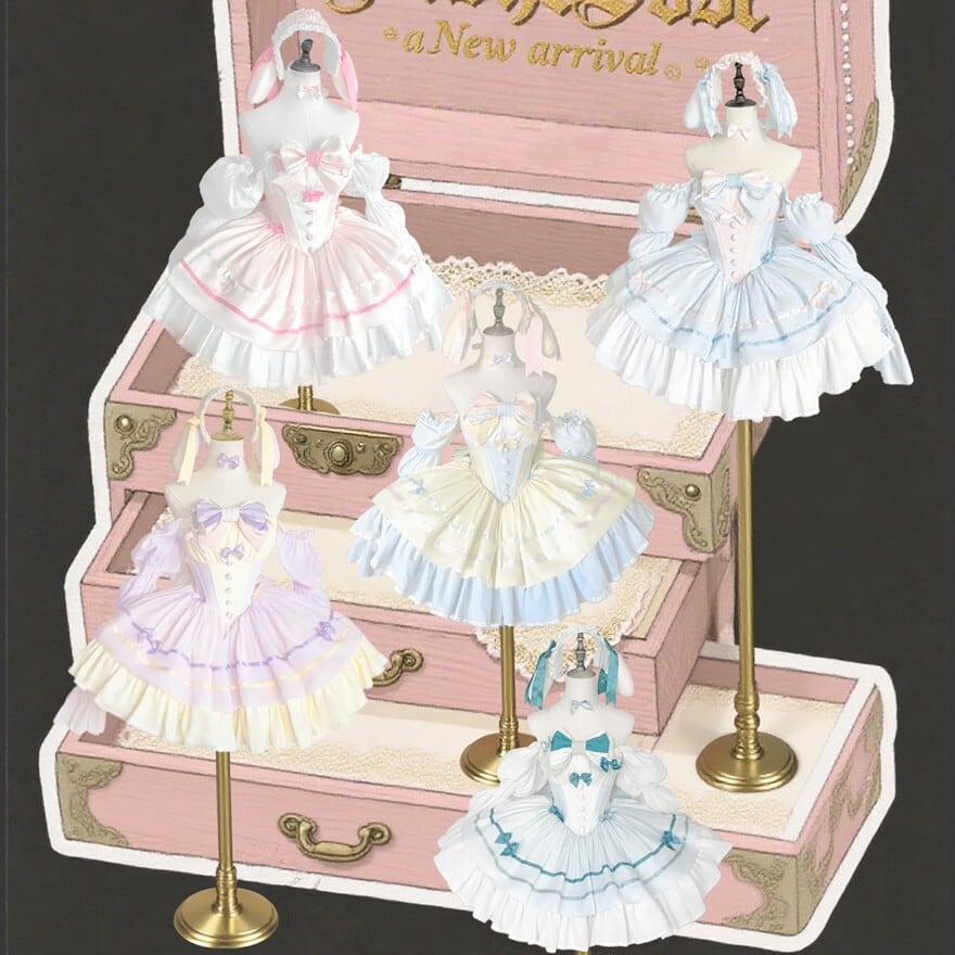 【BABYフルセット】5点セットでロリータ デビューにも！ ロリータファッション 垂れ耳うさぎフリルワンピース 5色展開 甘ロリ