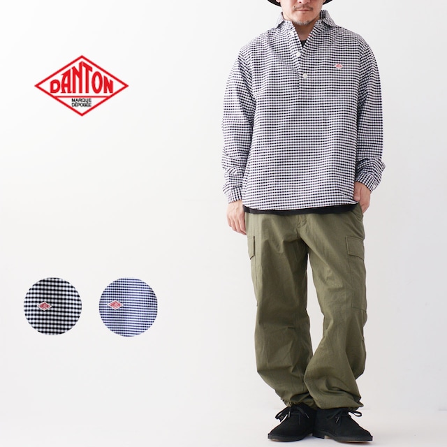 DANTON [ダントン] M OXFORD ROUND COLLAR PULLOVER SHIRT PATTERN [DT-B0282OXP] オクスフォードラウンドカラープルオーバーシャツ・長袖シャツ・コットンシャツ・チェックシャツ・ギンガムチェック・丸襟・MEN'S [2024SS]