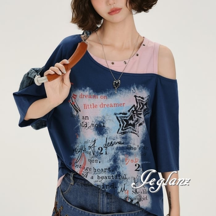フェード フェイク ロゴ 半袖 Tシャツ バイカラー アメリカン ♪(MC600)β