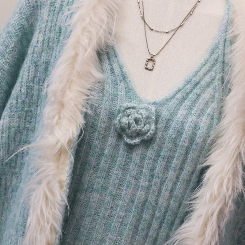 set】ファー付きニットカーデ×キャミソールセット M27707