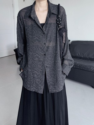 Dark floral retro jacquard shirt [T2507]