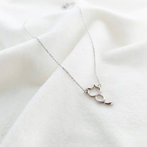 キャットシルエットドロップテールシルバーネックレス