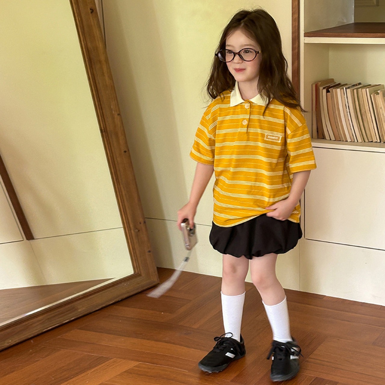 夏みかん色ボーダーpoloＴシャツ