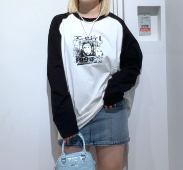 X-girl】ZINE B/B TEE ベースボールTシャツ ラグラン【エックスガール 