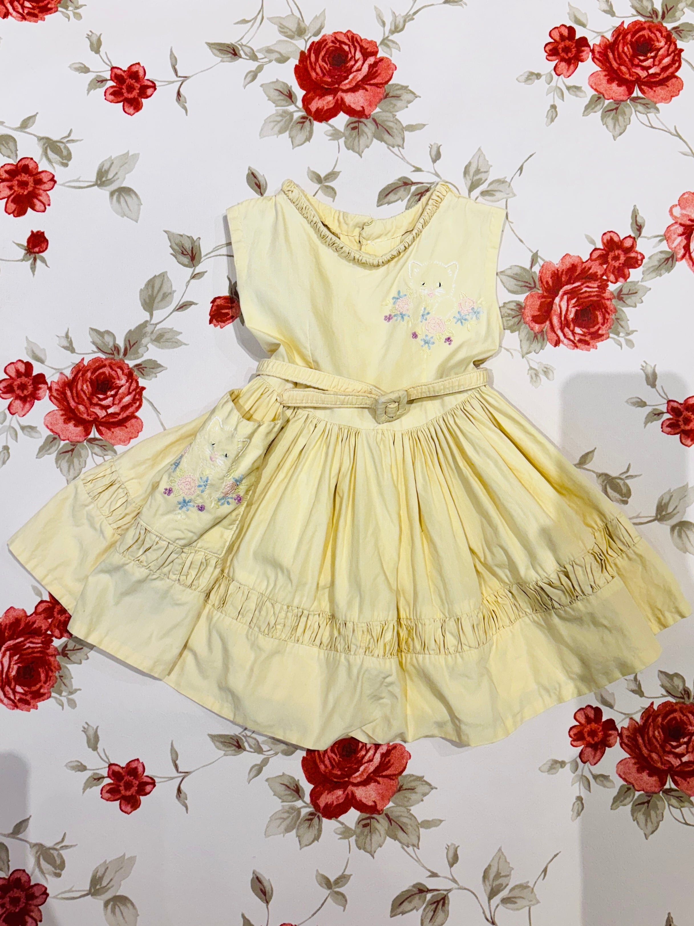 【KIDS vintage】vintage cat dress . about 1-2y