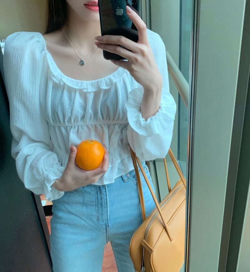 薄手カラーシャツ ストレッチ長袖スリーブスプリングレディース ロング エラスティック 伸縮 春物 ビッグFスモールZ韓国9138092768