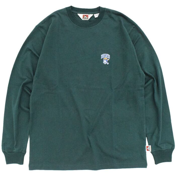 BEN DAVIS (ベンデイビス) ミニゴリラ刺繍 カレッジロゴ 長袖 Tシャツ グリーン(51) ロンT C-2380025